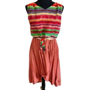 Anthropologie Blu Pepper Dress M Tie Up Multi Color Hi Low Hem Aztec Santa Fe